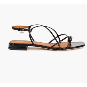 Tory Burch Black Patent Leather Slingback Sandals Flats Gold Detail Size 8.5